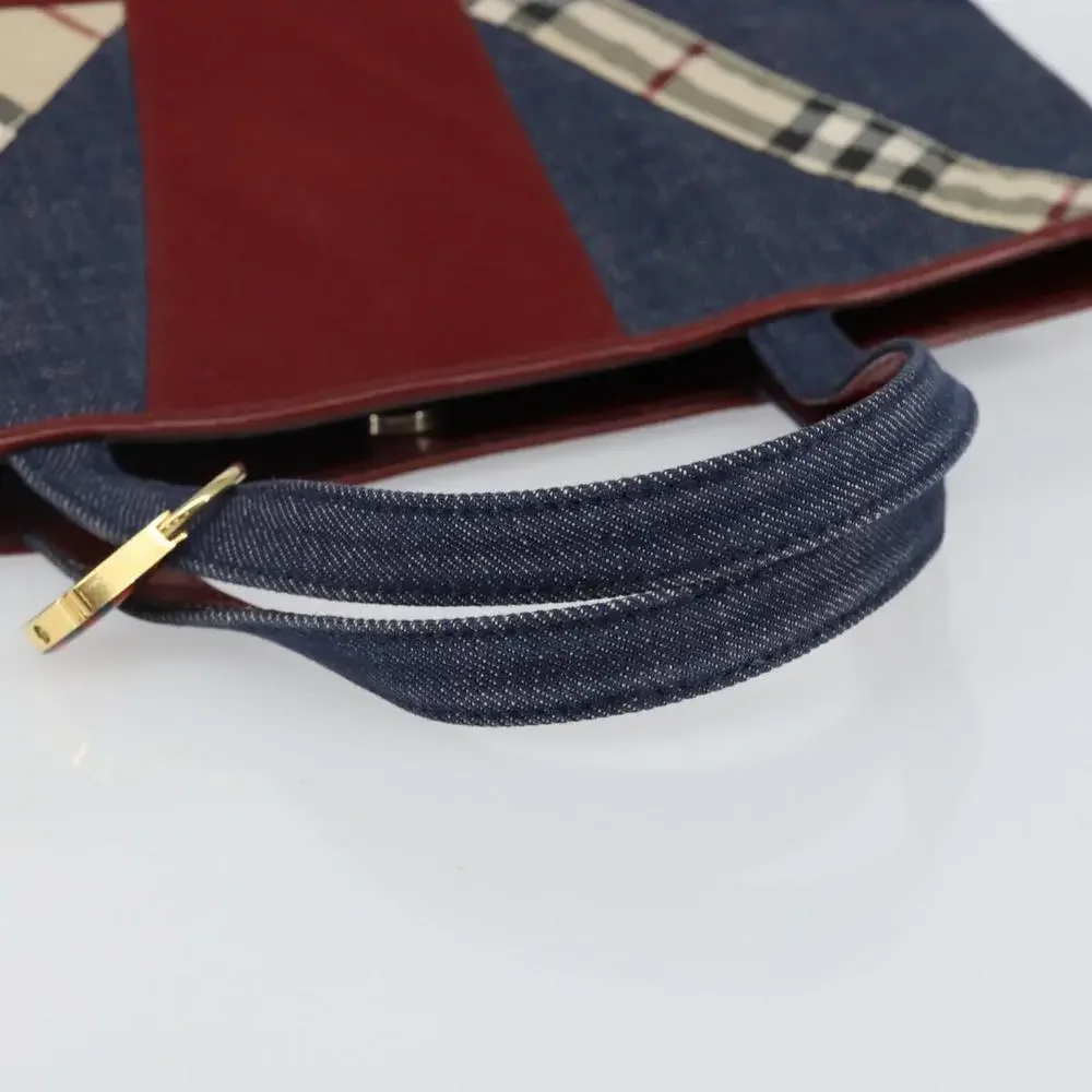Burberry Denim Satchel with Red Cross and Beige Check Trim